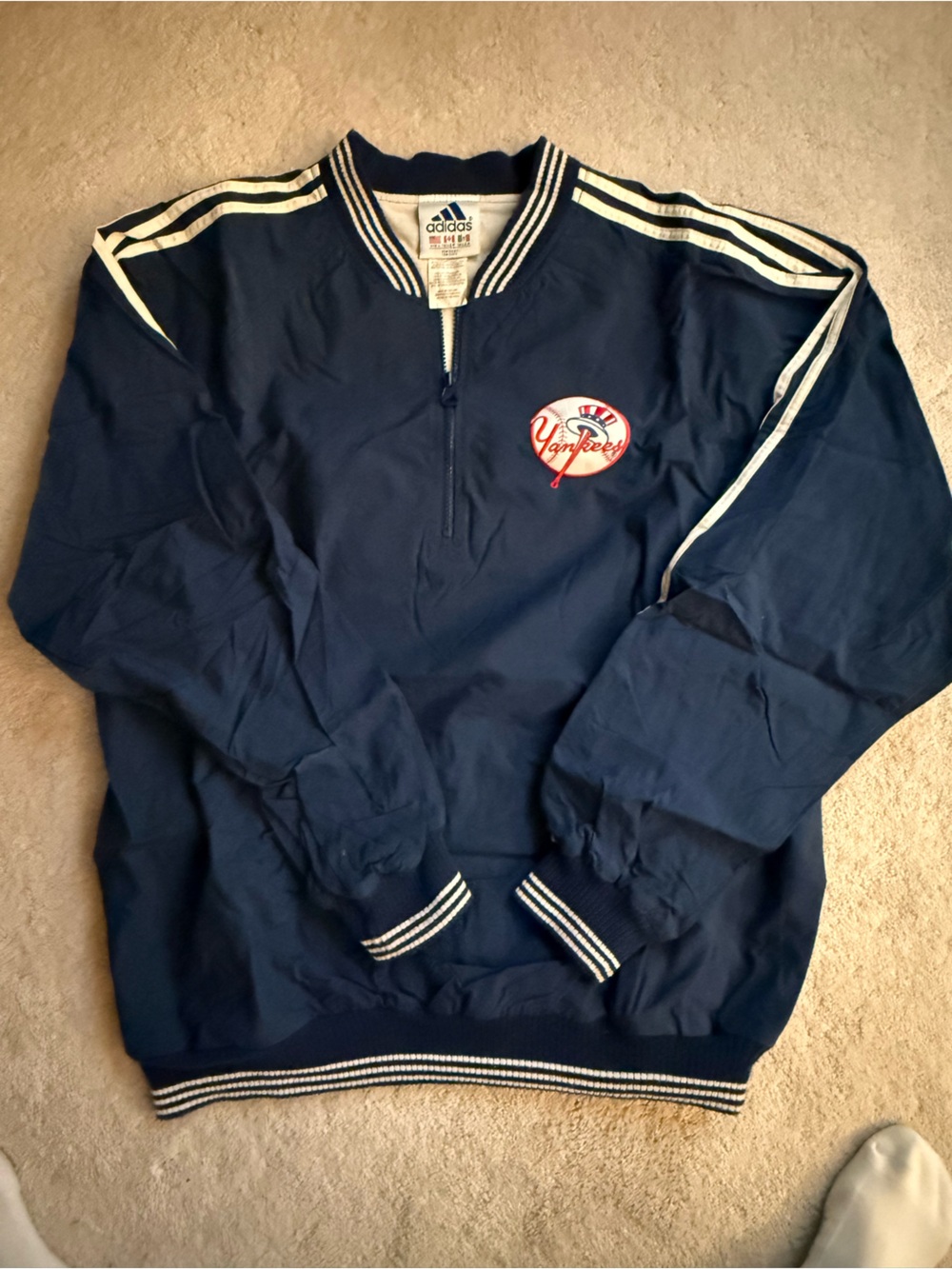 adidas Navy Blue Zip-Up Jacket with White Stripe Trim
